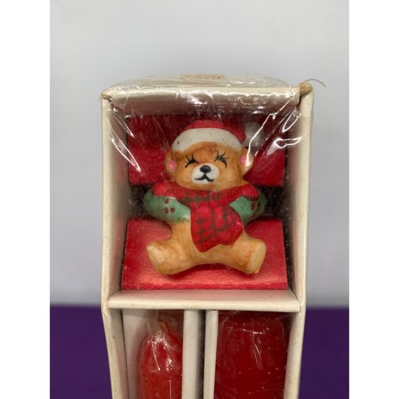 Santa Bear Candle Rings Hugger Set of 2 with Taper Candles Bisque Jasco Taiwan V - Picture 1 of 11